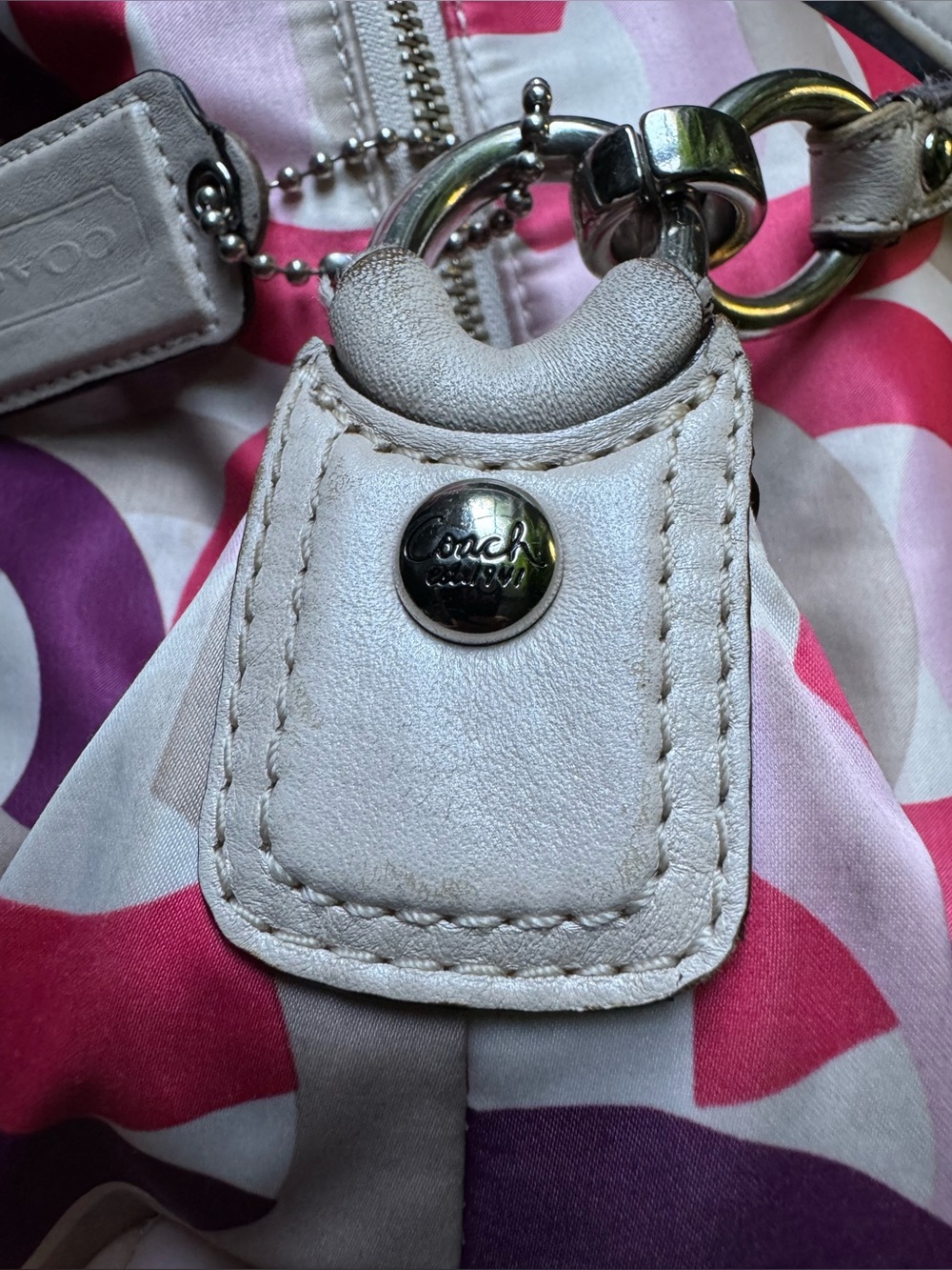 COACH Kristin Pink & Purple Signature Hobo Bag with Distressed Leather Strap - Picture 14 of 15